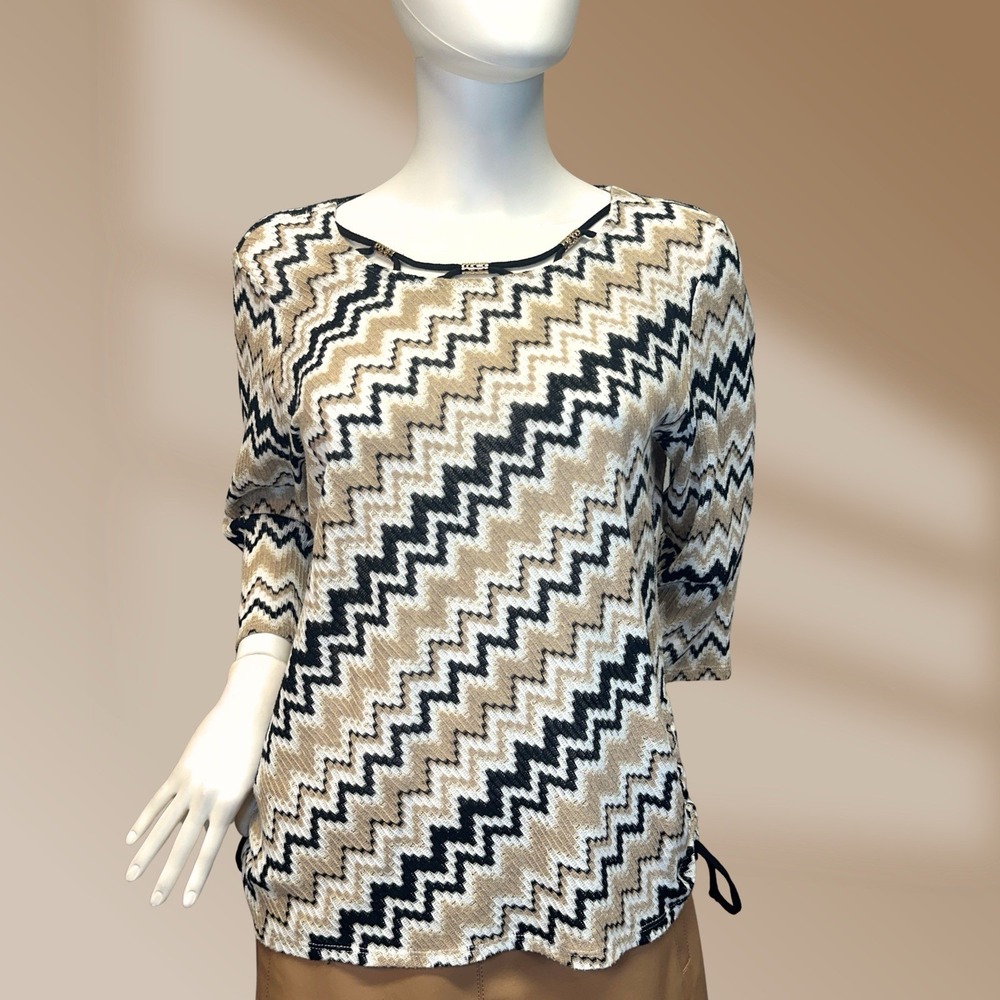 Alfred Dunner Neutral Territory Diagonal Texture Sz Medium 3/4 Sleeve